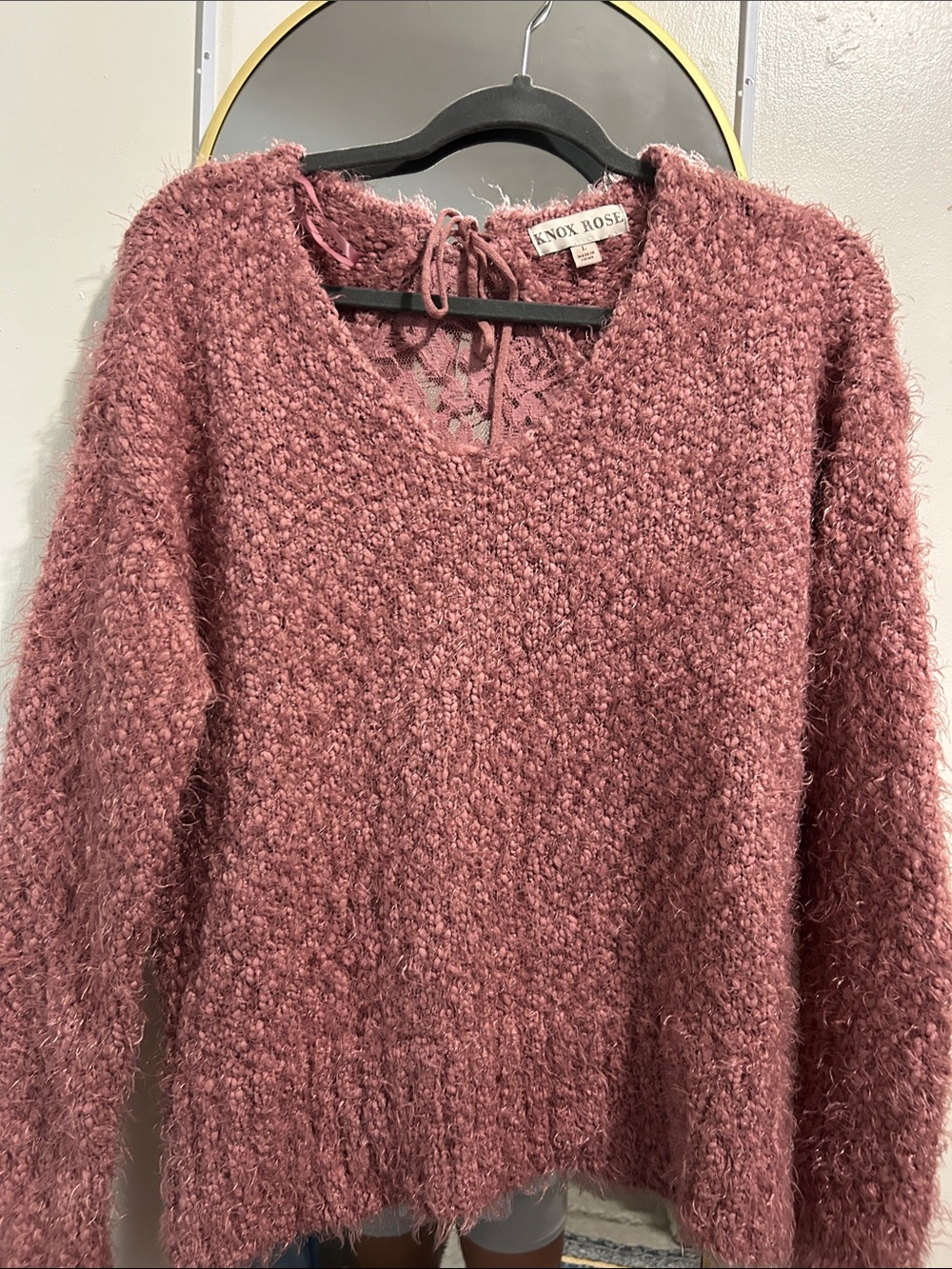 Knox Rose Fuzzy V-Neck Sweater in Dusty Rose
